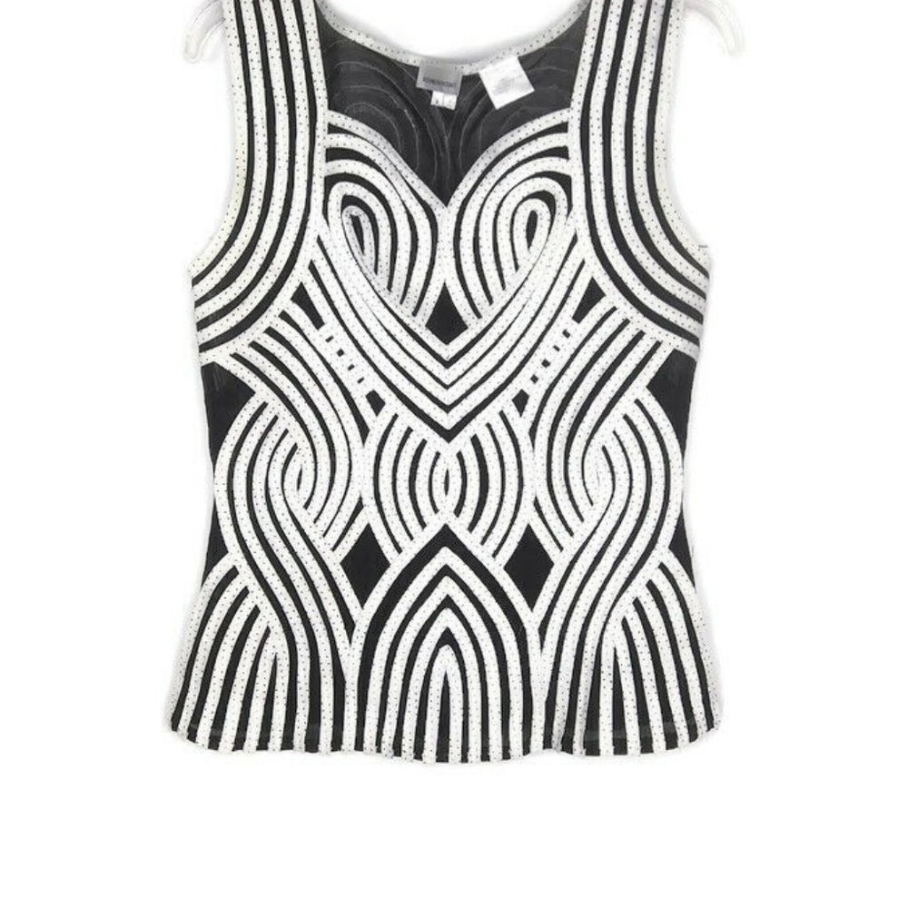 Alexandra Rosati Ribboned Swirl Mesh Tank Blouse